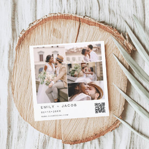 Invitación Código QR de foto minimalista Boda blanco