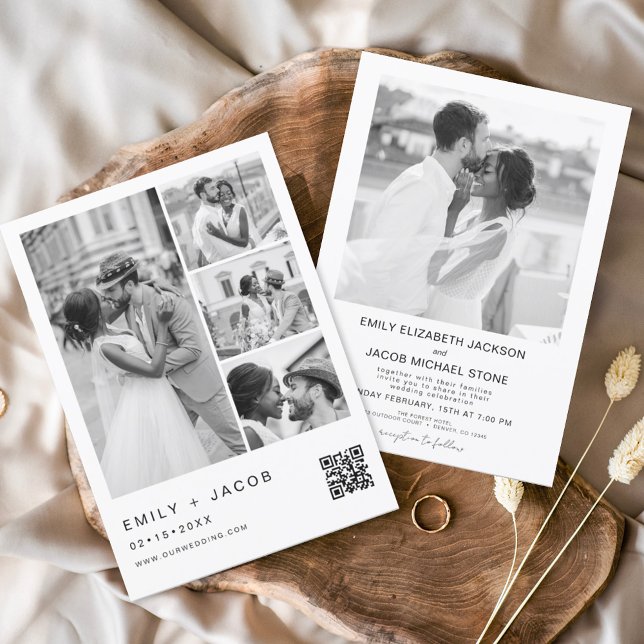 Invitación Código QR de foto minimalista Boda blanco (Subido por el creador)