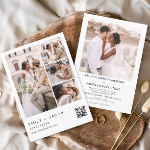 Invitación Código QR de foto minimalista Boda blanco