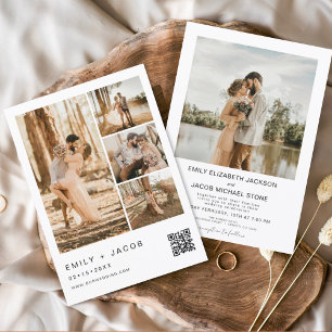 Invitación Código QR de foto minimalista Boda blanco