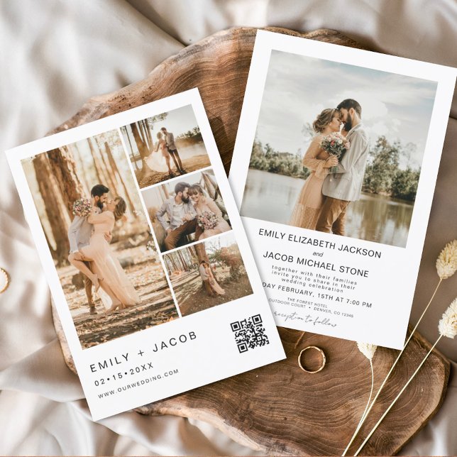 Invitación Código QR de foto minimalista Boda blanco (Subido por el creador)