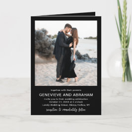 Invitación Código QR de foto negra limpia boda moderna