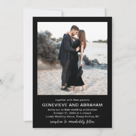 Invitación Código QR de Foto Negra Limpia Boda Moderna