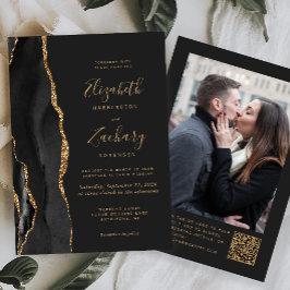 Invitación Código QR de Foto Oscura Ágata Oro Negro Boda