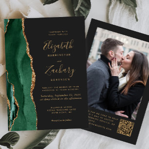 Invitación Código QR de Foto Oscura de Ágata Verde Esmeralda