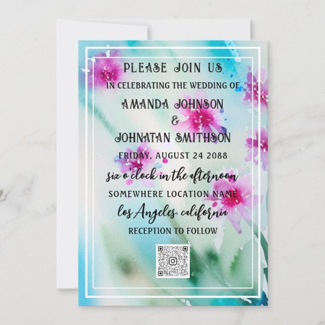 Invitación Código QR de foto personalizada Monogram prado azu (Anverso)