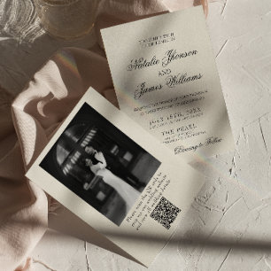 Invitación Código QR de Foto Retro de Boda con Clase y Dinero