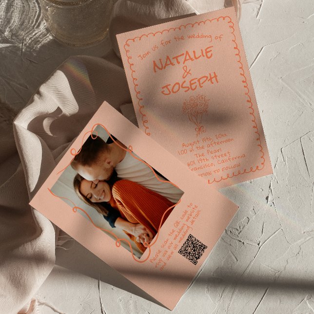 Invitación Código QR de foto retro dibujado con estilo divert (Subido por el creador)