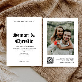 Invitación Código QR de foto vintage en blanco y negro para b