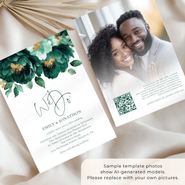 Invitación Código QR de Fotos de Bodas con Flores de Oro Esme (Subido por el creador)