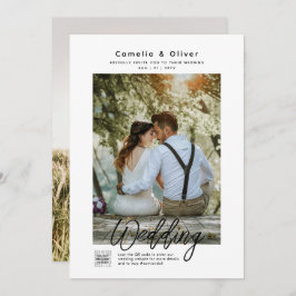 Invitación CÓDIGO QR DE FOTOS DE BODAS MINIMALISTA Blanco y N
