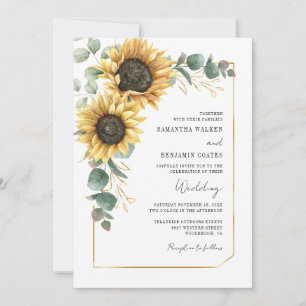 Invitación Código QR de Girasol Floral Todo en Uno Boda
