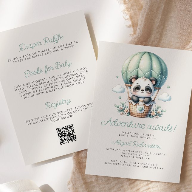Invitación Código QR de Globo Verde Menta de Panda Adorable p (Subido por el creador)