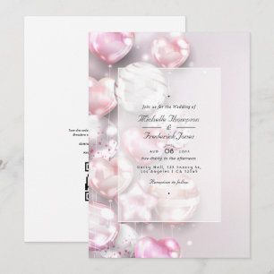 Invitación Código QR de globos de oro rosa y rosa RSVP Boda