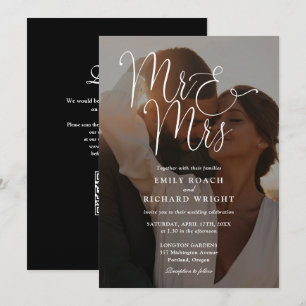 Invitación Código QR de guión moderno para foto de boda de Sr