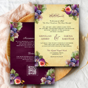 Invitación Código QR de Higos Purpura Rústicos Vintage Boda M