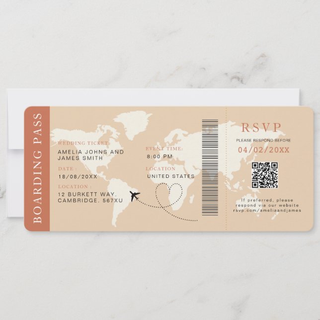 Invitación Código QR de la boda de destino de Boho Boarding (Anverso)