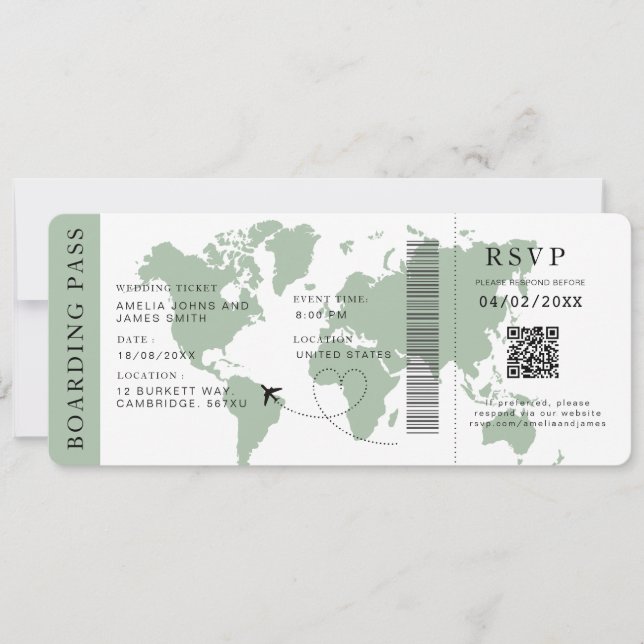 Invitación Código QR de la boda de destino de Sage Boarding (Anverso)