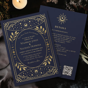 Invitación Código QR de la Boda de Tarot Vintage gótica de la