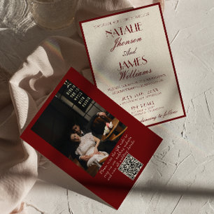 Invitación Código QR de la crema de Borgoña Old Money Foto Bo