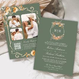 Invitación Código QR de la Cresta de Flor Silvestre de Otoño 