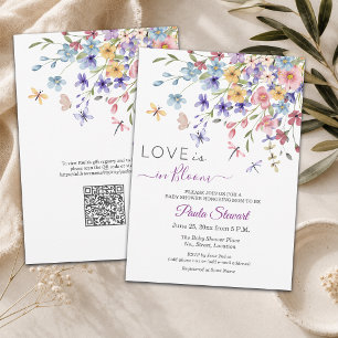 Invitación Código QR de la ducha de bebé 'El amor está en flo