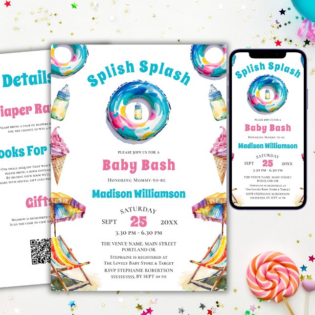 Invitación Código QR de la Fiesta de Bebé Splash Salpicaduras (Subido por el creador)