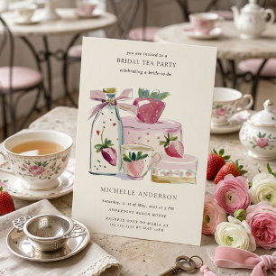 Invitación Código QR de la fiesta del té de fresa sonrojada p