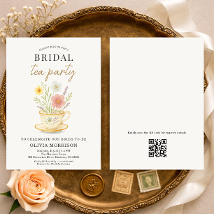Invitación Código QR de la fiesta del té floral para la ducha
