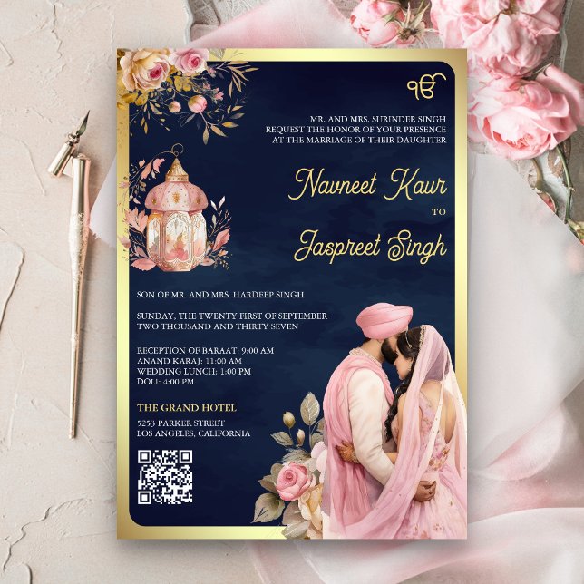 Invitación Código QR de la Marina Floral Rosa Anand Karaj Sik (Subido por el creador)