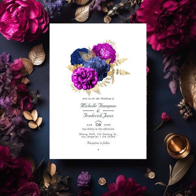 Invitación Código QR de la Marina Magenta y el Boda floral de (Subido por el creador)