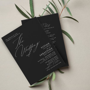 Invitación Código QR de la moderna boda blanca y negra RSVP