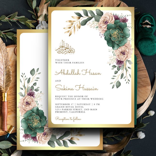 Invitación Código QR de la Rama Floral Verde Esmeralda para B (Subido por el creador)
