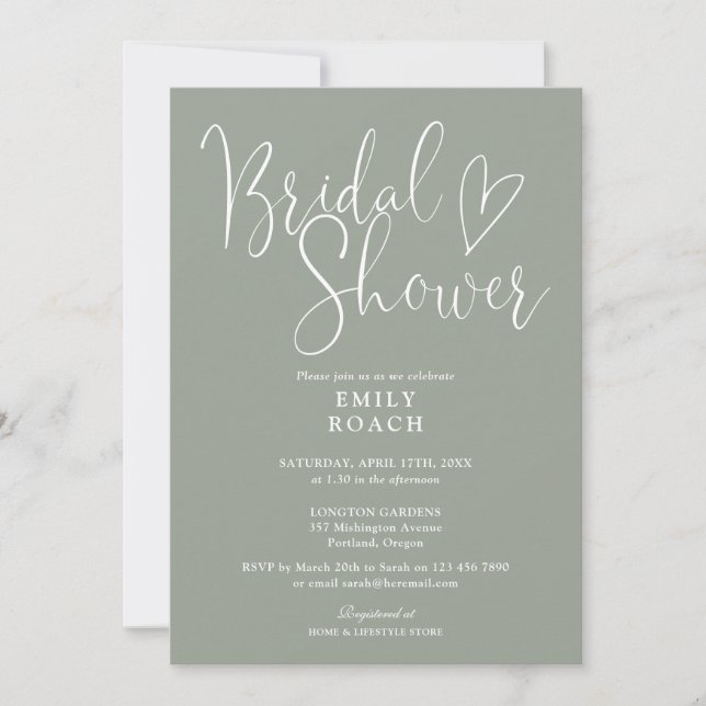 Invitación Código QR de letra elegante Verde Salvia Despedida (Anverso)