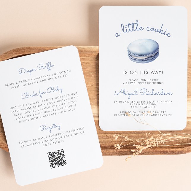 Invitación Código QR de Macarón Galleta Azul Pequeño Niño Bab (Subido por el creador)