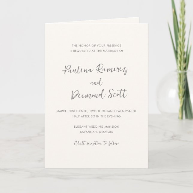 Invitación Código QR de marfil moderno Boda simple (Anverso)