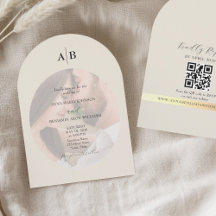 Código QR de marfil y foto de boda con monograma