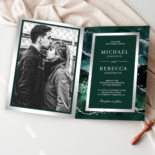 Invitación Código QR de Mármol Ágata Verde Esmeralda Boda (Subido por el creador)