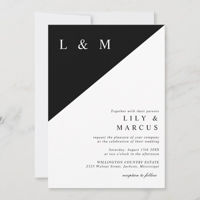 Invitación Código QR de matrimonio simple negro y blanco (Anverso)