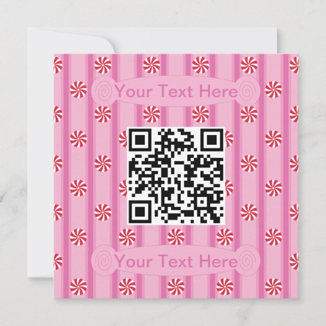 Invitación Código QR de menta rosa divertida y elegante (Anverso)