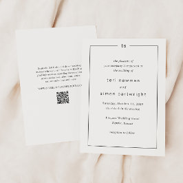 Invitación Código QR de monograma atemporal para boda moderna