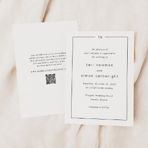 Invitación Código QR de monograma atemporal para boda moderna
