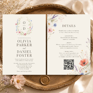 Invitación Código QR de Monograma de Flor Silvestre Colorida
