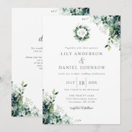 Invitación Código QR de Monograma de Verde de Eucalipto Boda