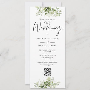 Invitación Código QR de Monograma Floral de Verdor para Boda