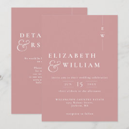 Invitación Código QR de monograma moderno de boda Dusty Rose