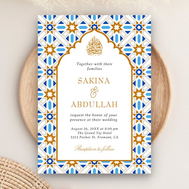 Invitación Código QR de mosaico persa marrón azul bodas musul (Subido por el creador)