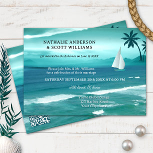 Invitación Código QR de navegación tropical verde azulada des