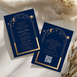 Invitación Código QR de oro azul celestial Quinceañera