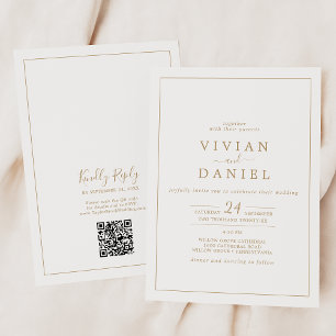 Invitación Código QR de oro minimalista en un solo Boda